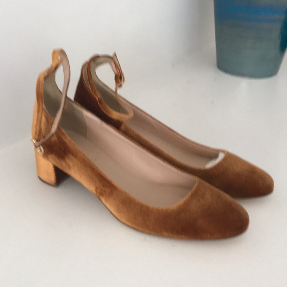 Jcrew velvet ankle strap heels gilded amber Sz 8